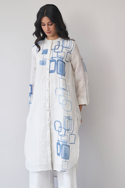 Women's Marshmallow and Blue Linen Co-ord Set