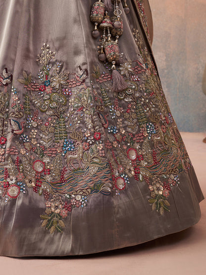 Lavender- Tissue Sequinned with Zarkan Embroidered Semi-Stitched Lehenga & Unstitched Blouse With Dupatta