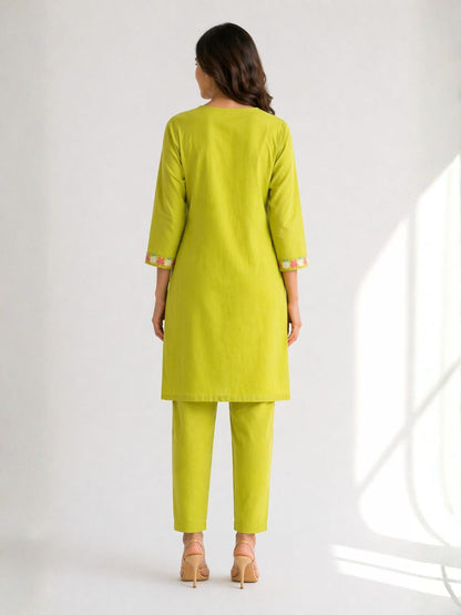 Jayna Lime Embroidered Kurta Pant Set