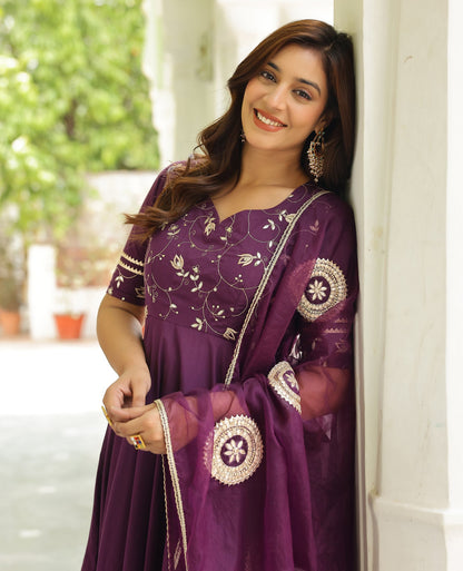 Pattika Purple Cotton Suit Set