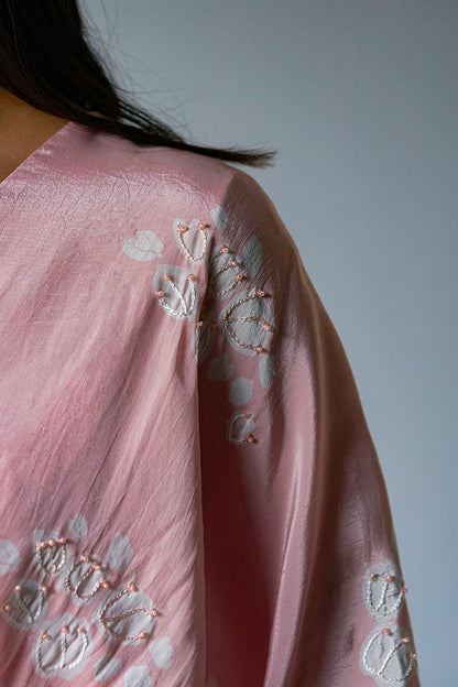 Women's Crystal Rose Crepe Silk Co-ord Set With Detailing Hand Embroidery on Top