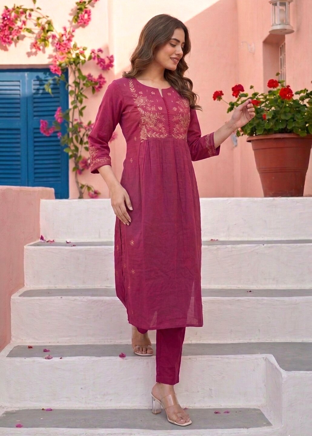 Chandri Blush Embroidered Kurta Pant Set