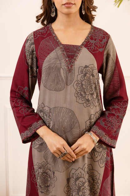 Karen Burgundy printed kurta pant set