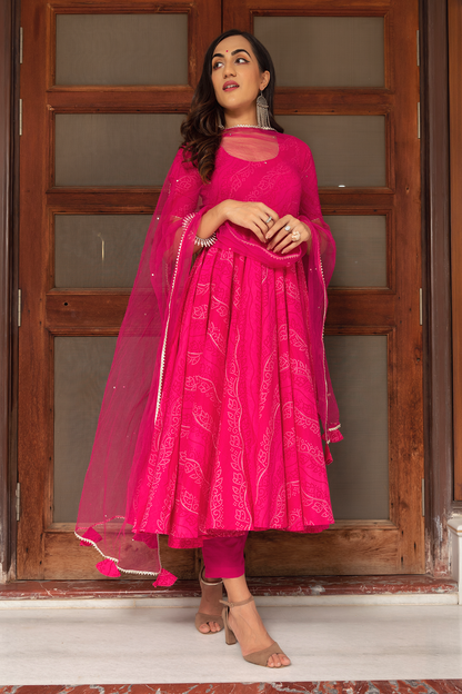 Bhandhej Pink Cotton Anarkali Set