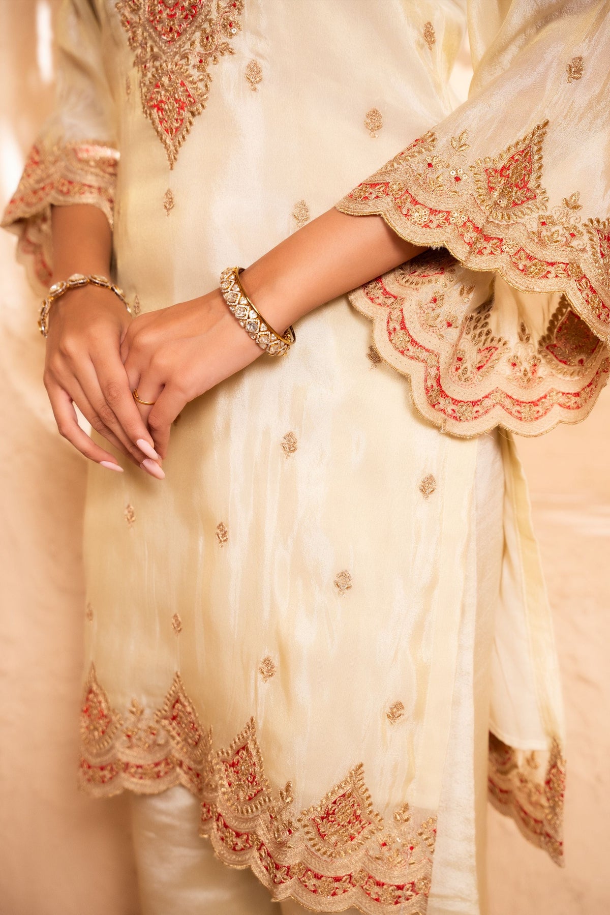 Sargi Tissue Embroidered Cream  Suit Set