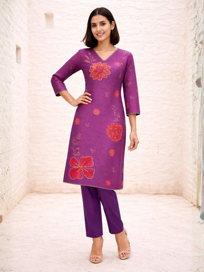 Malti Orchid Printed Shimmer Suit Set