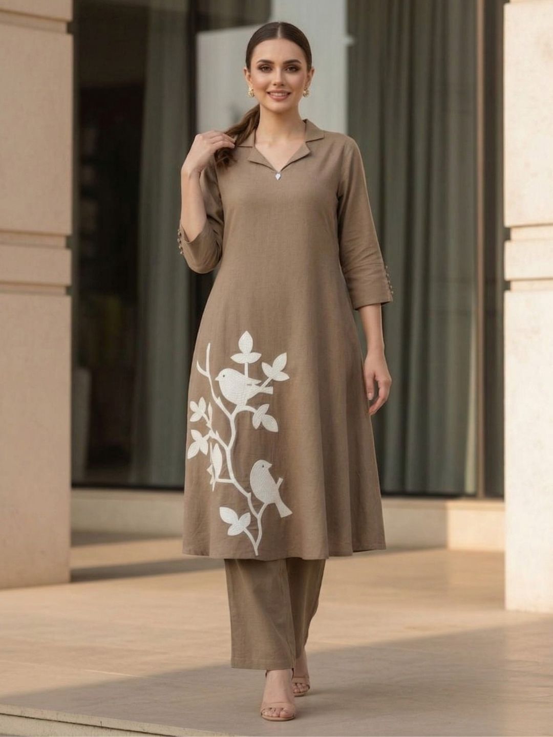 Sargi russet embroidery cotton kurta pant set