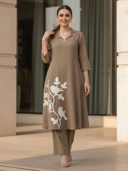 Sargi russet embroidery cotton kurta pant set