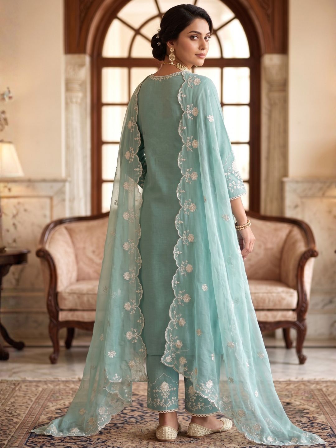 Lisba Teal Embroidered Lawn Suit Set