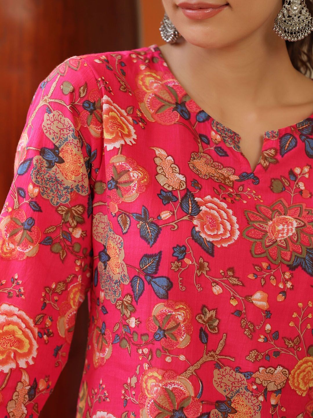 Dhiyona RR Women's Floral Printed Regular Pure Cotton A-Line Kurta with Trousers