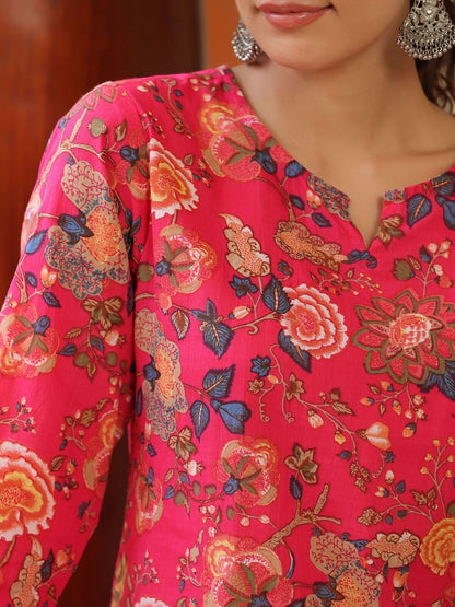Dhiyona RR Women's Floral Printed Regular Pure Cotton A-Line Kurta with Trousers