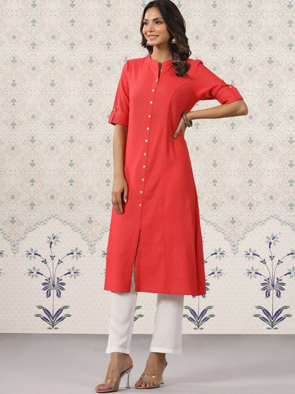 Dhiyona OD  Striped Mandarin Collar Roll Up Sleeves Kurta with Palazzos