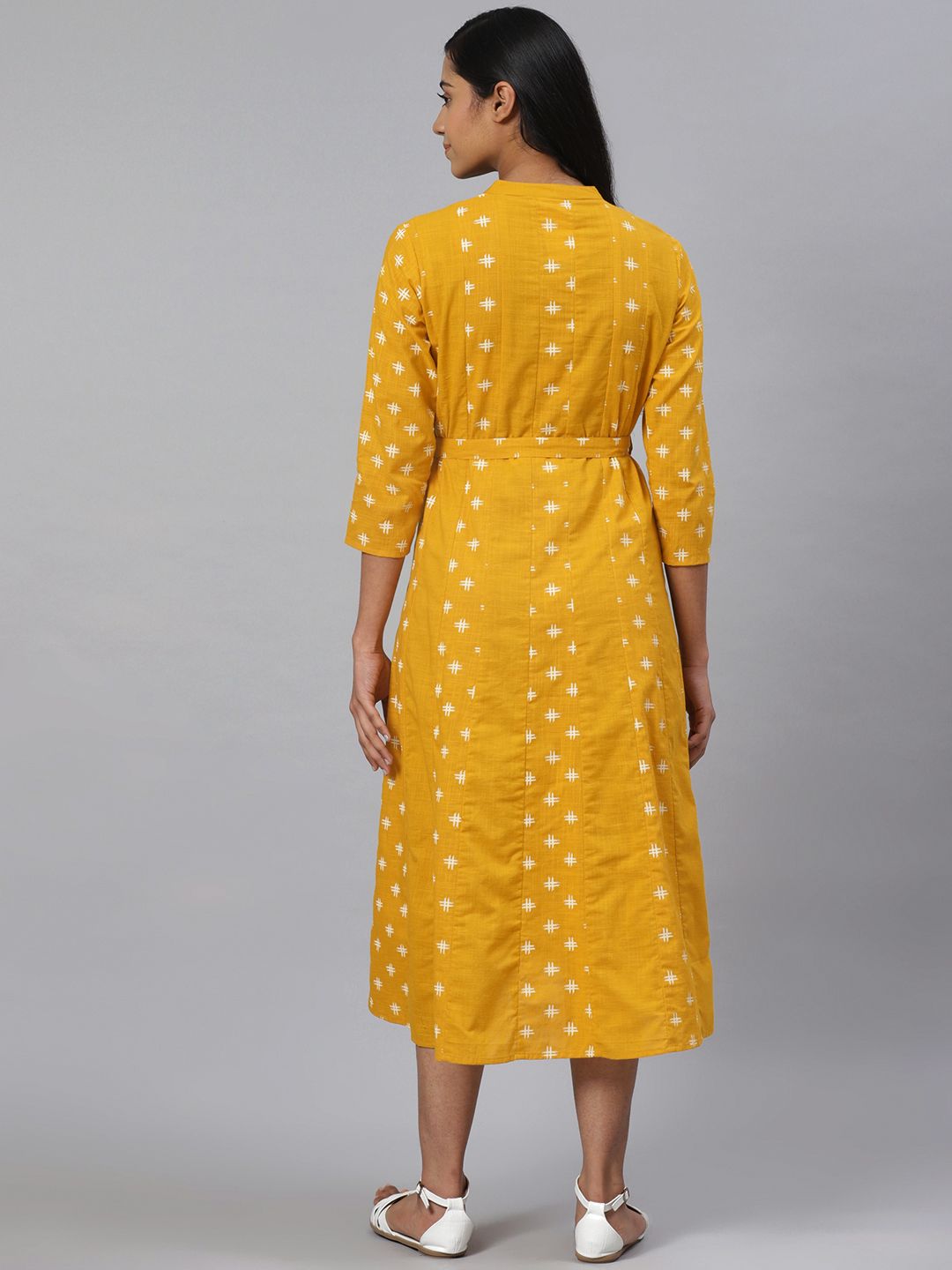 Dhiyona AY Women's Mustard Yellow & Off-White Printed Pure Cotton Maternity A-Line Dress