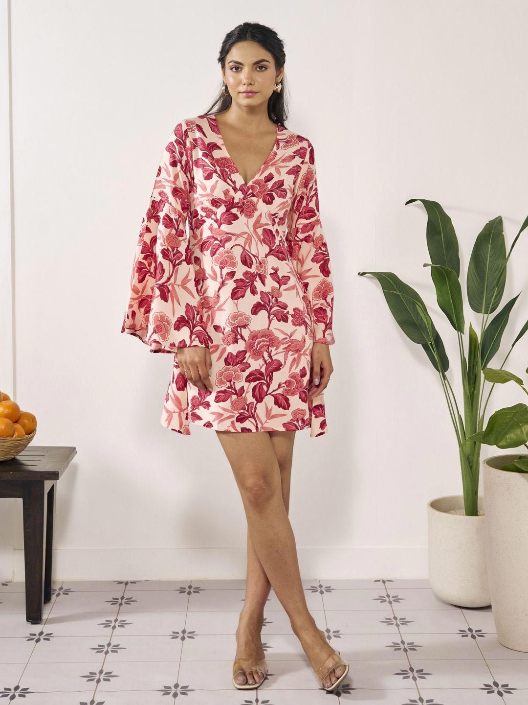 Dhiyona AY Women's Floral Print Flared Sleeve A-Line Dress