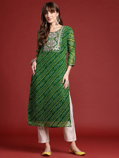 Dhiyona IE Bandhani Printed Gotta Patti Georgette Kurta