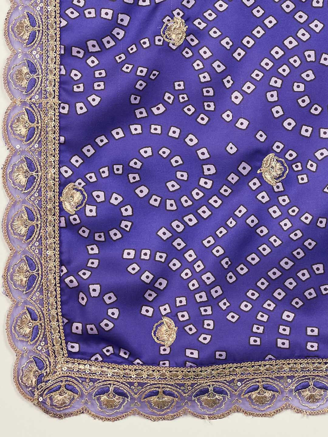 Floral Yoke Design V-Neck Pleated Sequinned Straight Kurta With Trouser & Dupatta