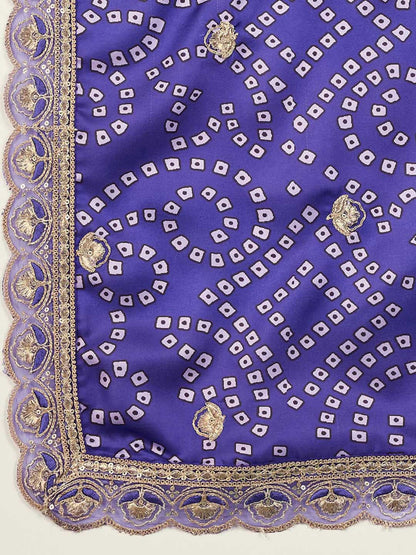 Floral Yoke Design V-Neck Pleated Sequinned Straight Kurta With Trouser & Dupatta