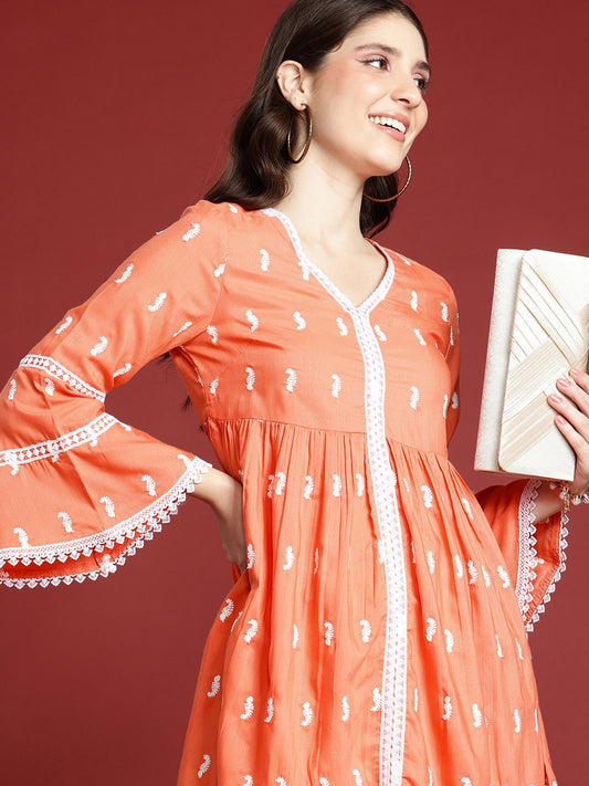 Dhiyona AN Ethnic Motifs Embroidered Kurti with Sharara