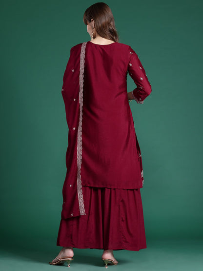 Dhiyona IE Ethnic Motifs Embroidered Kurta with Sharara & Dupatta