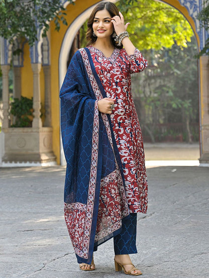 Dhiyona KL Women Ethnic Motifs Printed Regular Kurta with Trousers & With Dupatta