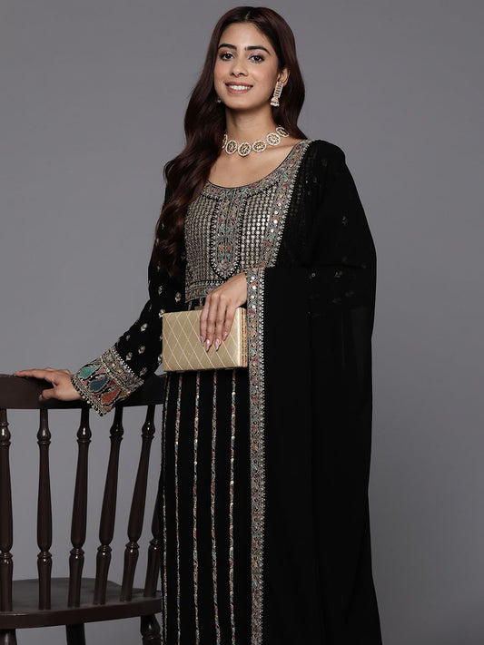Dhiyona LL Ethnic Motifs Embroidered Regular Sequinned Kurta with Palazzos & Dupatta