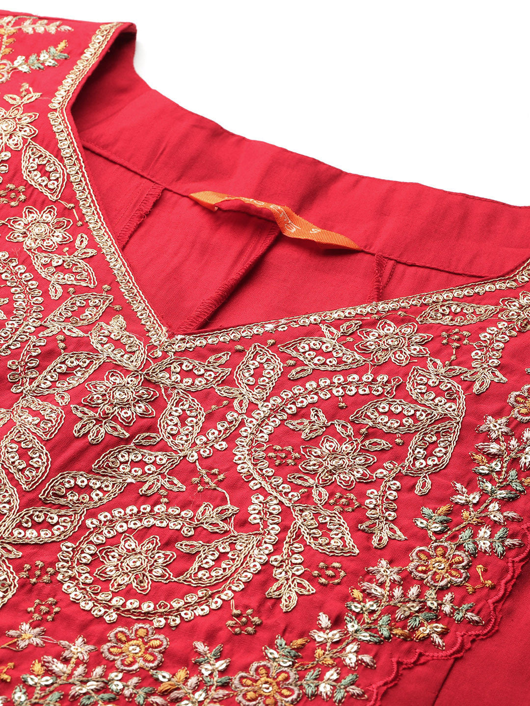 Floral Embroidered Sequinned Kurta With Trousers & Dupatta