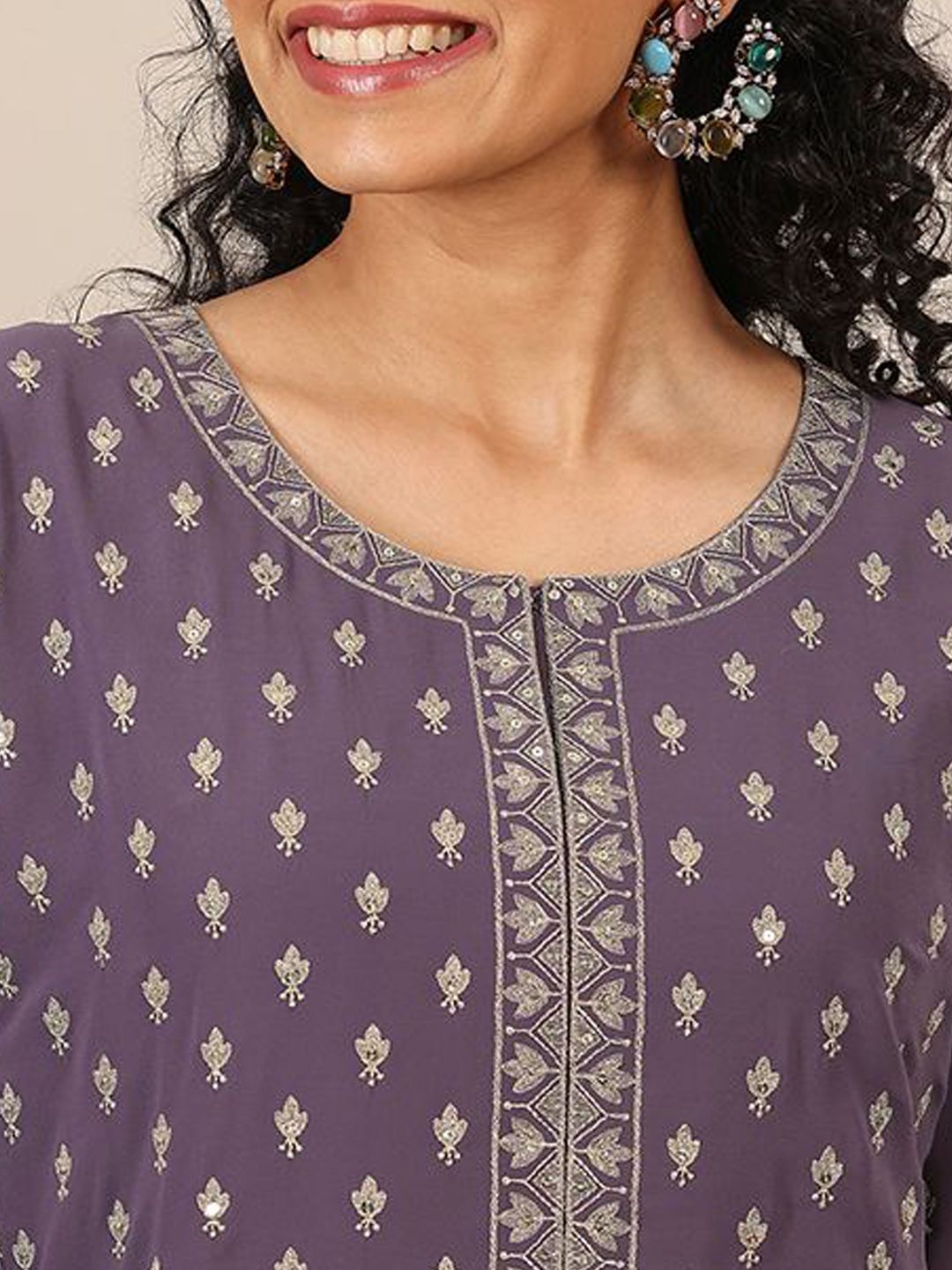 Dhiyona LL Women Floral Empire Sequinned Kurta with Palazzos & With Dupatta