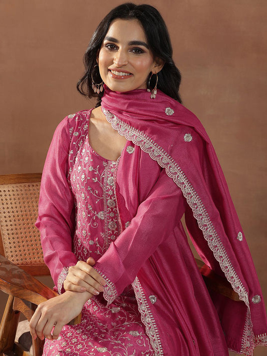 Women Floral Embroidered Regular Kurta with Palazzos & With Dupatta