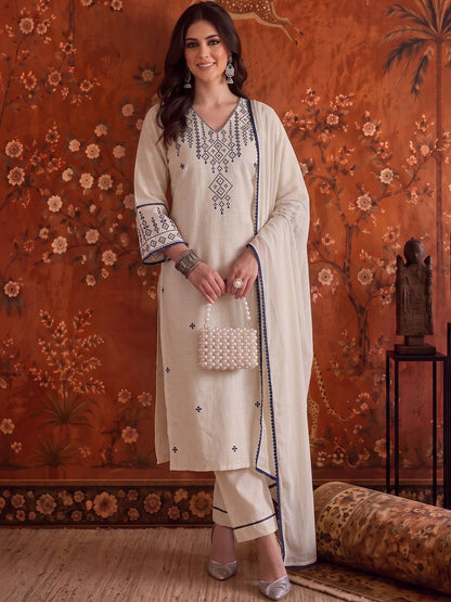 Embroidered V Neck Kurta Sets
