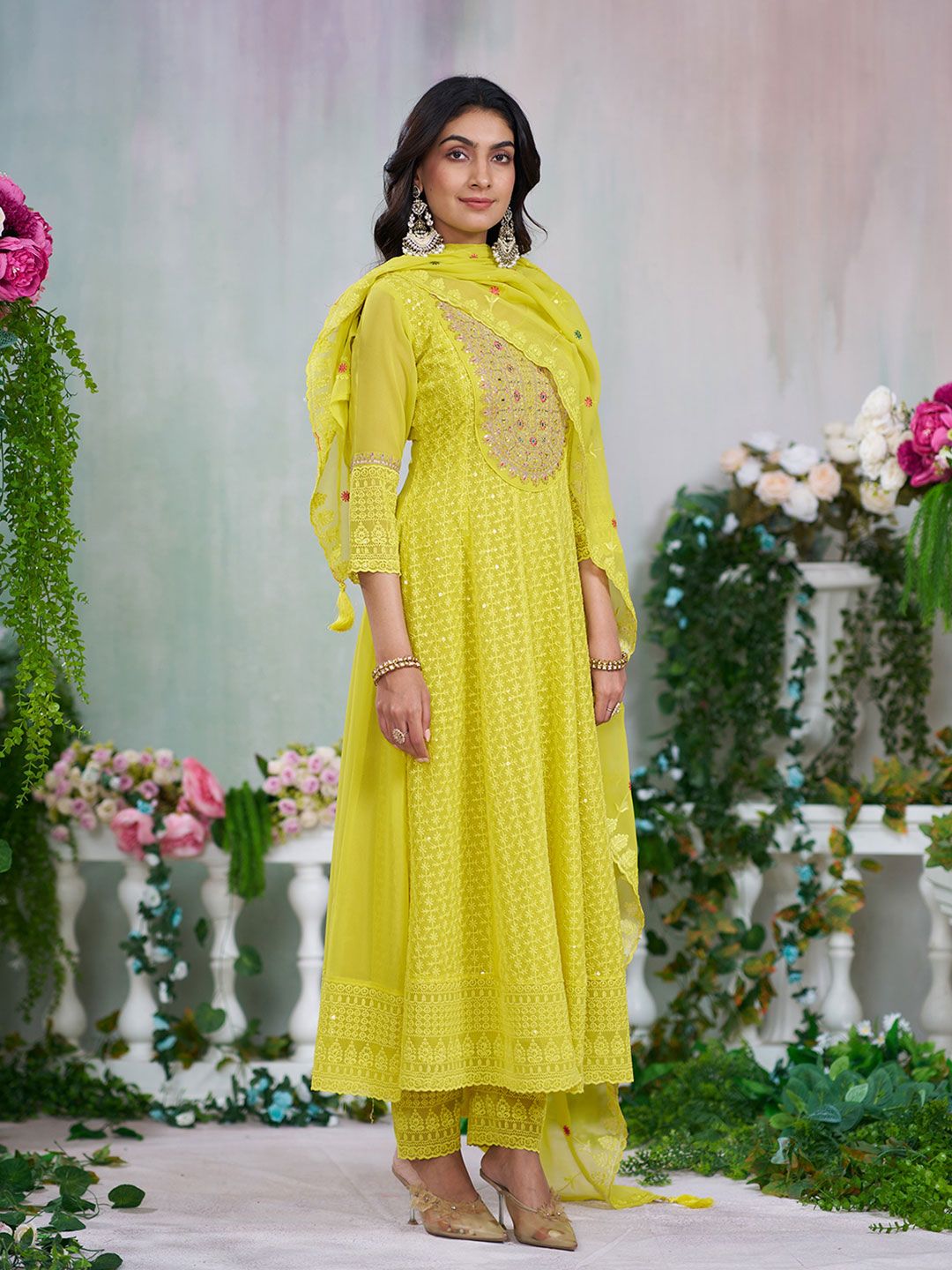 Dhiyona CH Women Embroidered Schiffli Anarkali Kurta Set