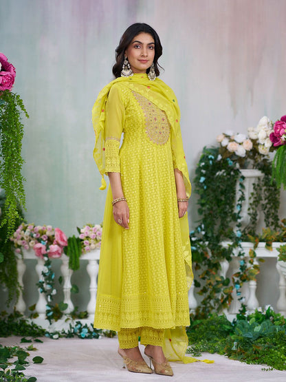 Dhiyona CH Women Embroidered Schiffli Anarkali Kurta Set