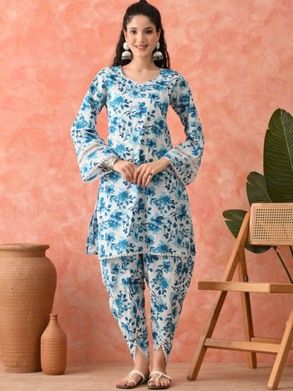 Women Floral Printed Cotton Kurta with Dhoti Pant