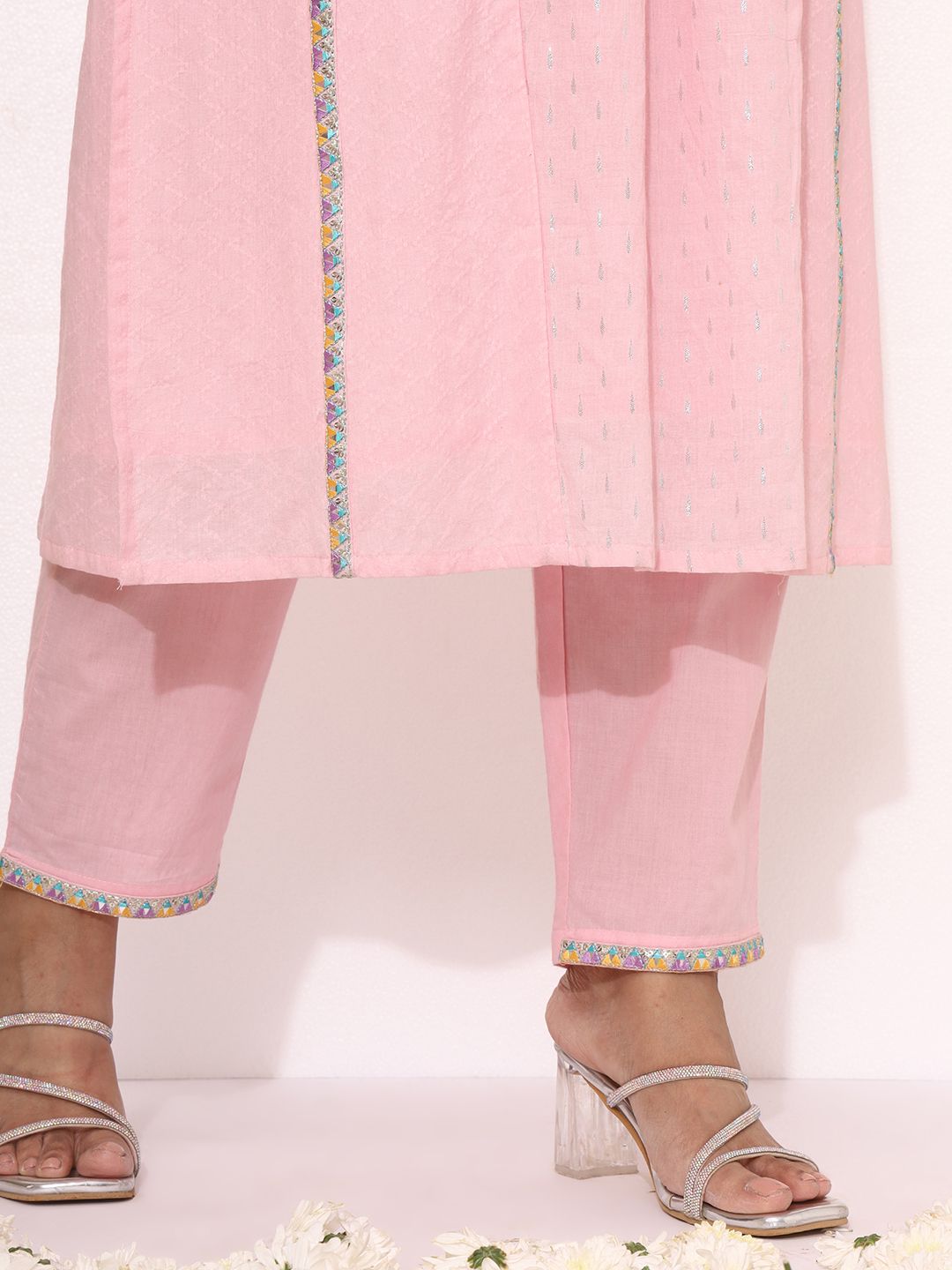 Dhiyona IS Women's Ethnic Motifs Yoke Design Mirror Work Pure Cotton Kurta with Trousers & Dupatta
