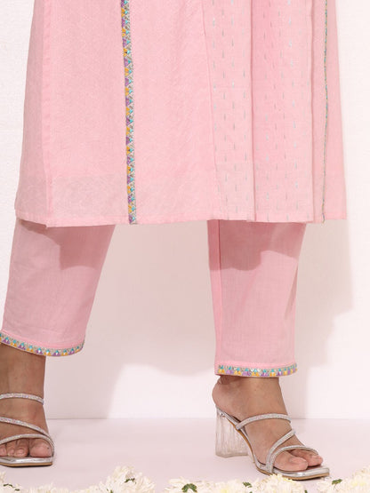 Dhiyona IS Women's Ethnic Motifs Yoke Design Mirror Work Pure Cotton Kurta with Trousers & Dupatta