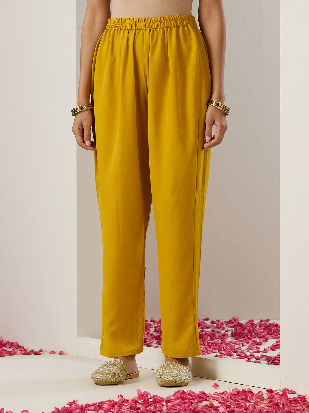 Dhiyona IS Women's Ethnic Motifs Embroidered Regular Gotta Patti Straight Kurta with Trousers & Dupatta