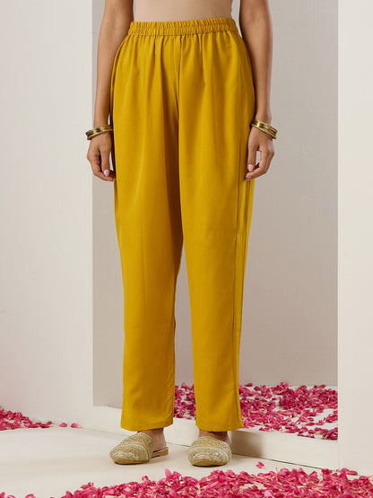 Dhiyona IS Women's Ethnic Motifs Embroidered Regular Gotta Patti Straight Kurta with Trousers & Dupatta