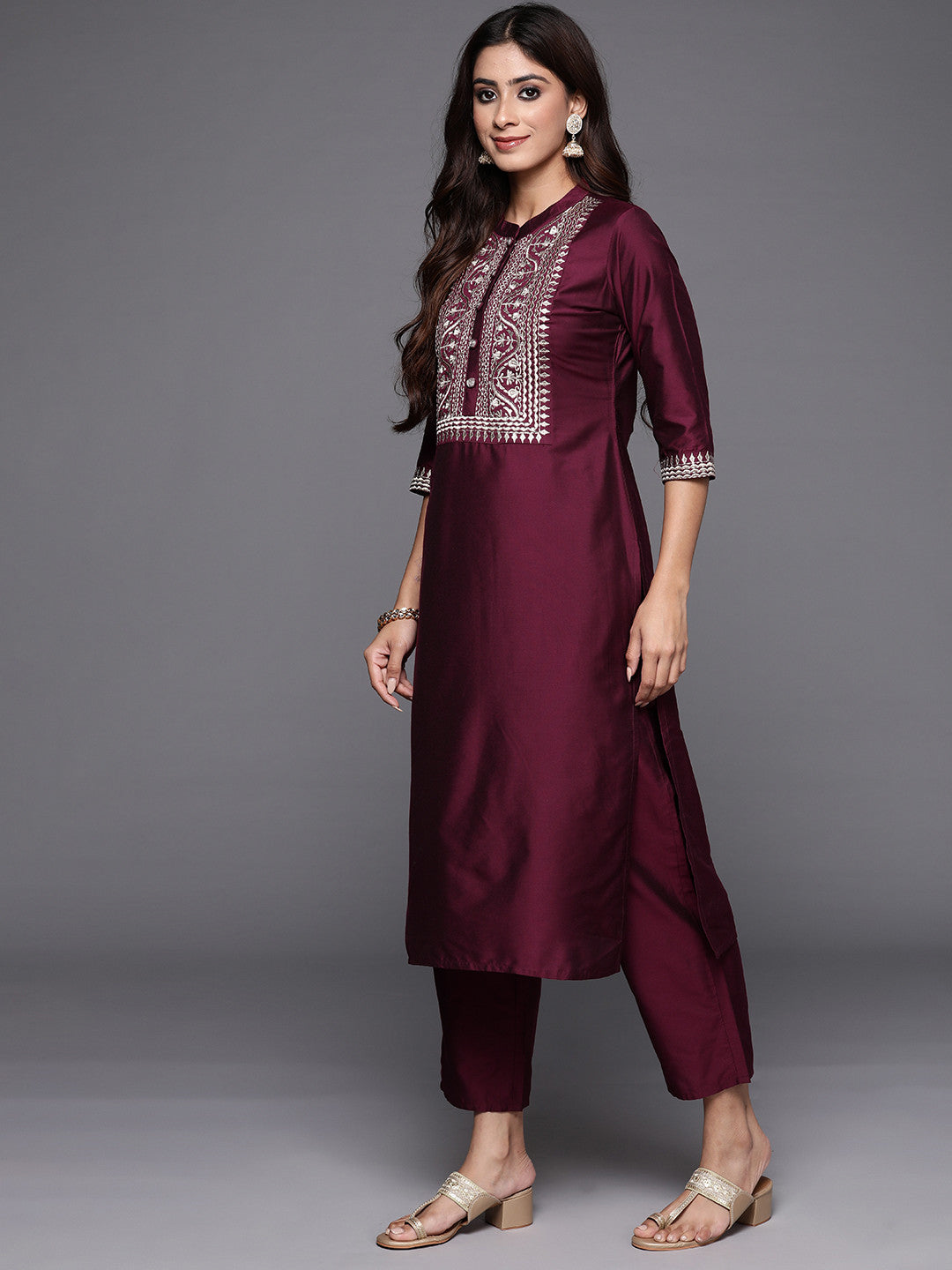 Women Ethnic Motifs Embroidered Regular Sequinned Kurta with Trousers & With Dupatta