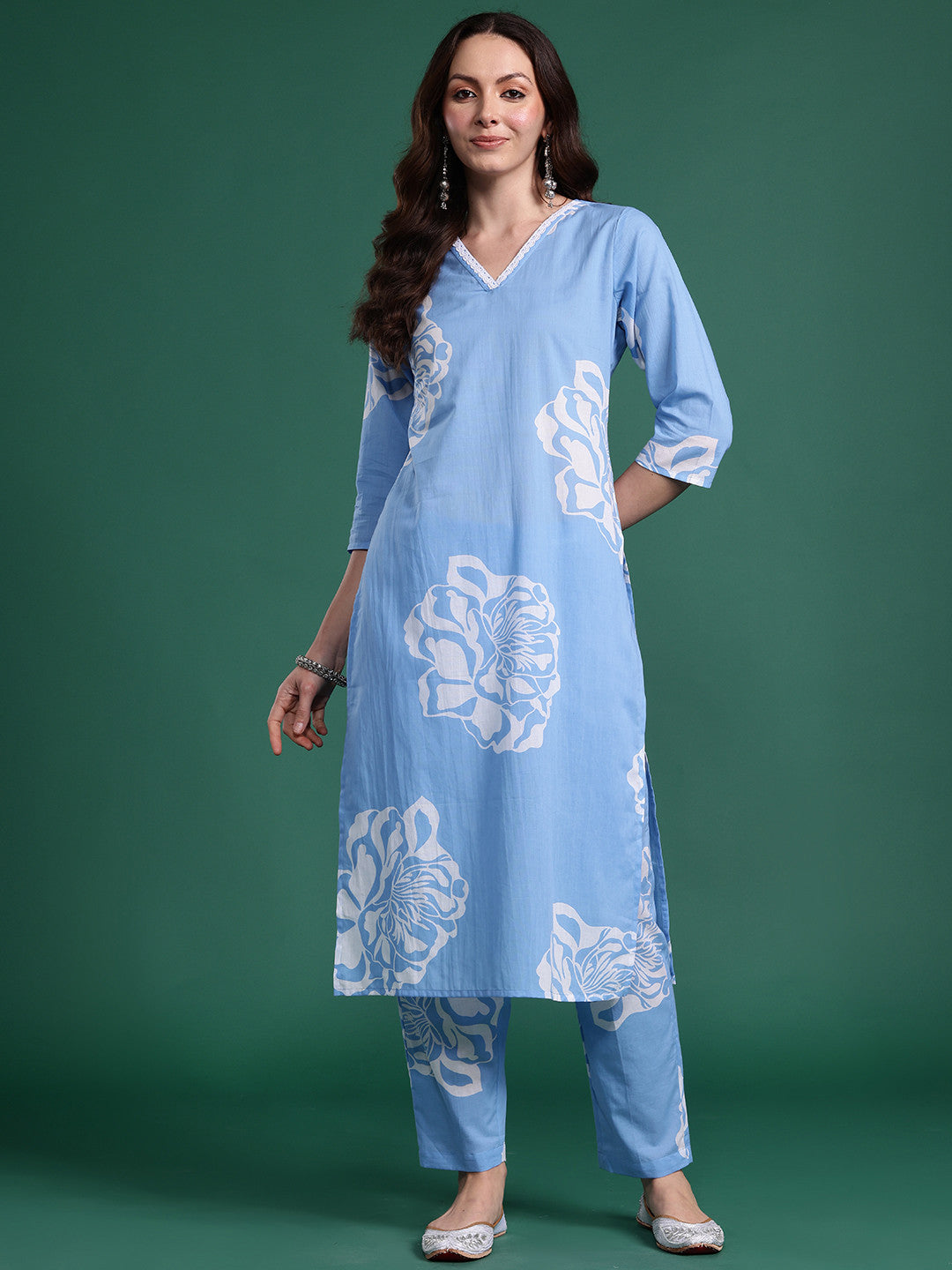 Floral Printed Regular Pure Cotton Kurta with Trousers