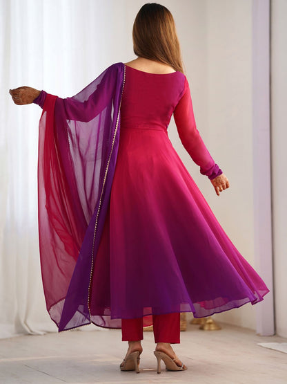 Dhiyona KL Ombre Printed Anarkali Kurta With Trousers And Dupatta