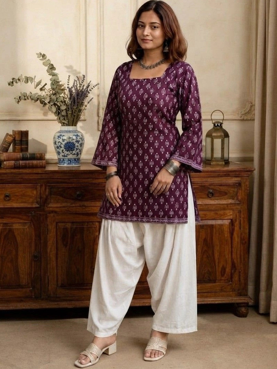 Women Ethnic Motifs Printed Regular Pure Cotton Kurta with Farsi Salwar