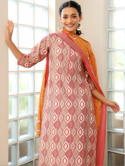 Women Printed Regular Kurta with Trousers & With Dupatta
