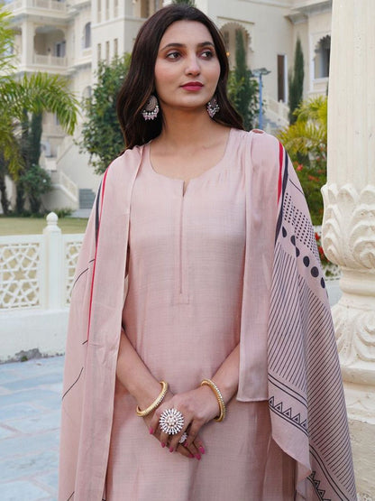 Dhiyona KL Notch Neck Straight Kurta With Palazzos And Dupatta