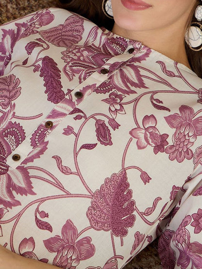 Dhiyona IE Floral Printed Round Neck Straight Kurta