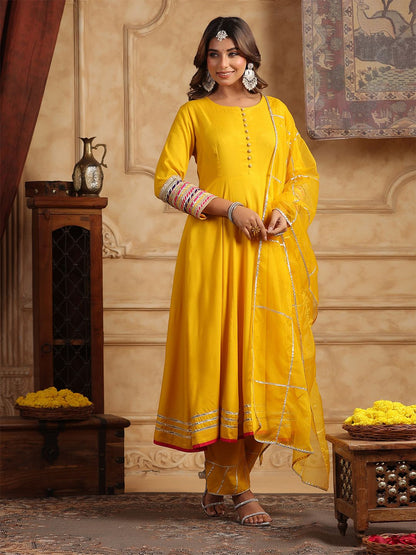 Dhiyona RR Women's Regular Gotta Patti Anarkali Kurta With Trousers & Dupatta