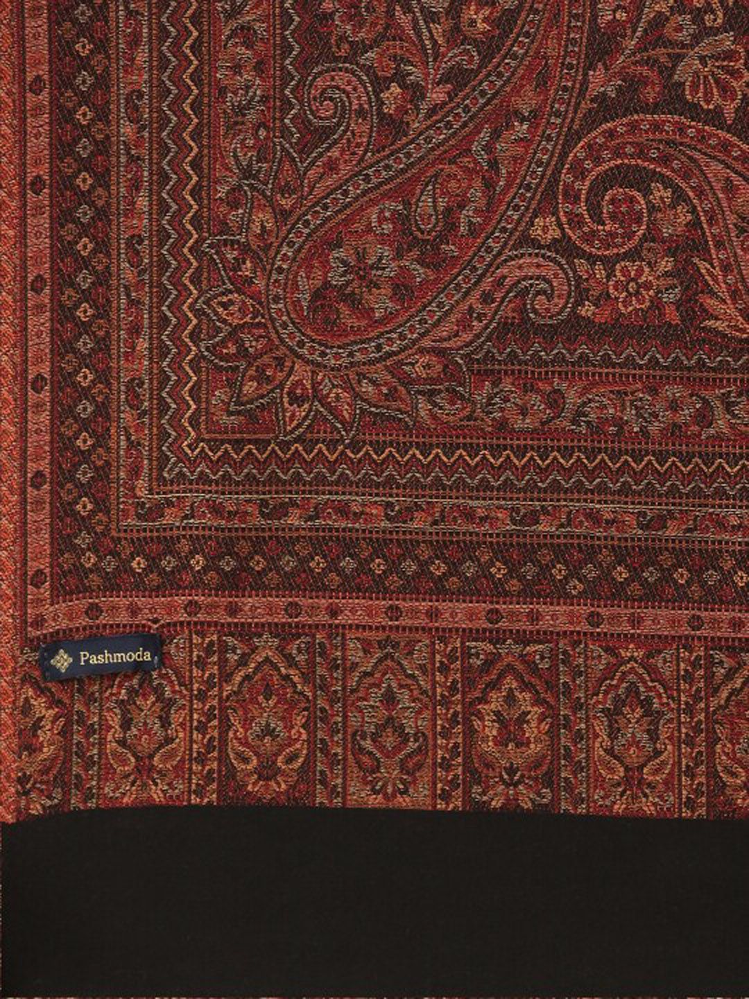 Dhiyona PA Women Black & Brown Woven Design Wool Jamawar Shawl