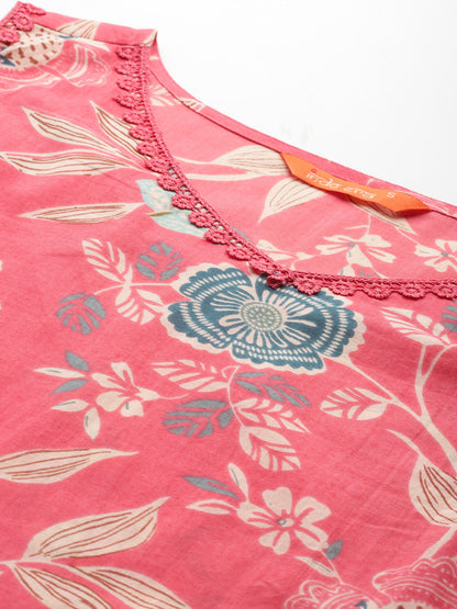 Floral Printed Pure Cotton Kurta with Trousers