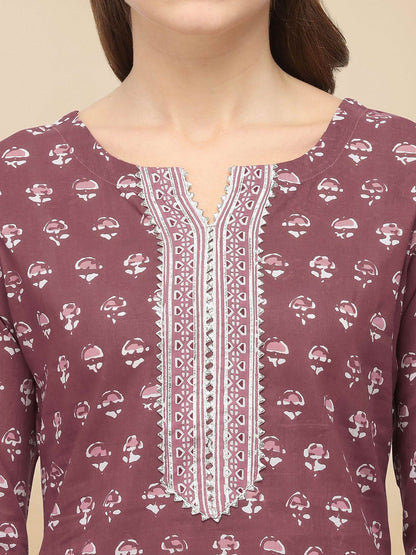Dhiyona KL Women Pink & Off-White Printed Kurta with Trousers & Dupatta