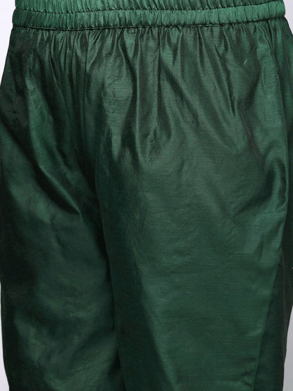 Green Plus Size Floral Embroidered Chanderi Silk Kurta With Trousers & Dupatta