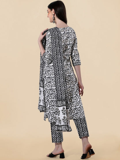 Dhiyona KL Ethnic Motifs Printed Pure Cotton Kurta with Trousers & With Dupatta