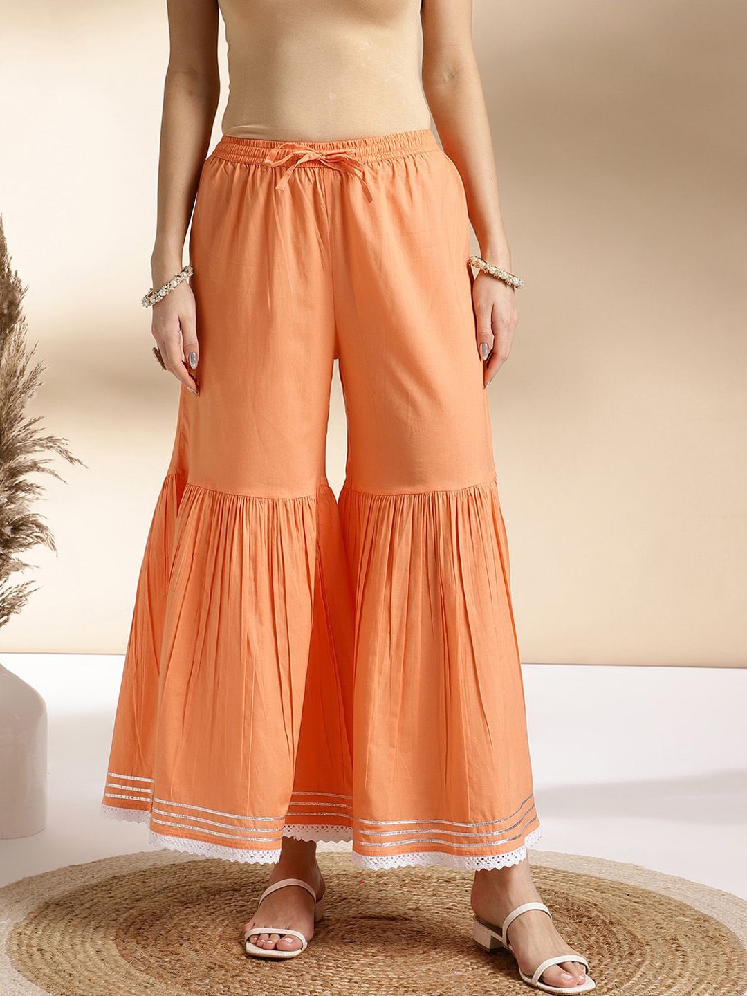 Dhiyona AN Ethnic Motifs Printed Round Neck Thread Work Straight Kurta with Sharara & Dupatta